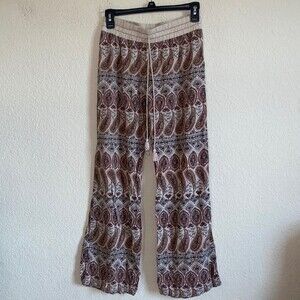 hippie paisley boho wide leg pants S light gypsy festival 90s y2k brown